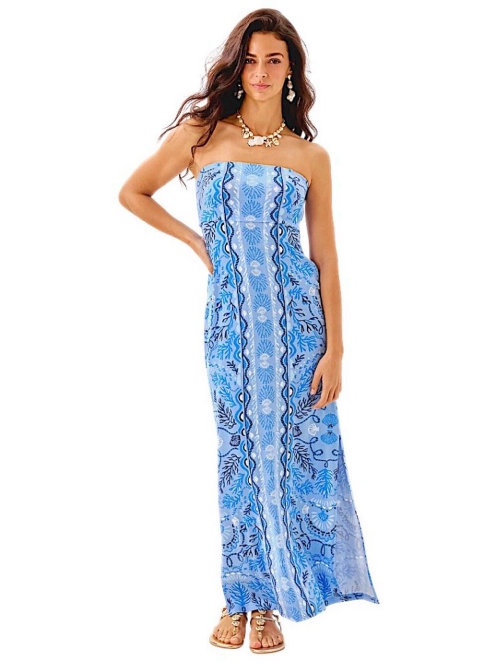 Lilly Pulitzer Strapless Blue Embroidered Maxi Dress